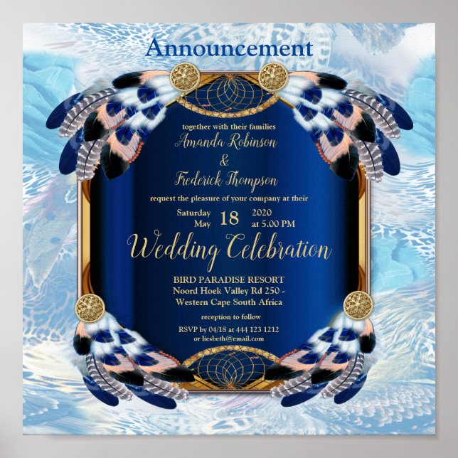 Poster Faire-part de mariage de perroquet bleu exotique (Devant)