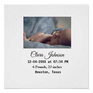 Poster Faire part de naissance ajoutez photo date heure l
