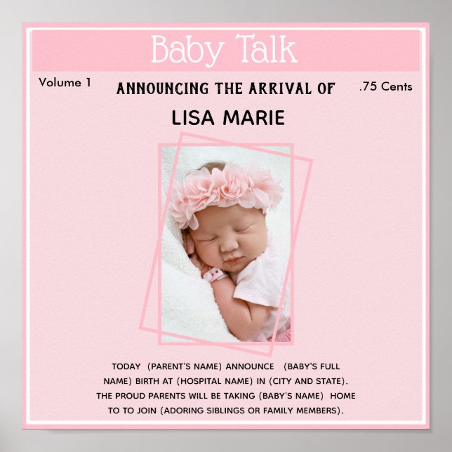 Poster faire-part de naissance Baby Girl (Devant)