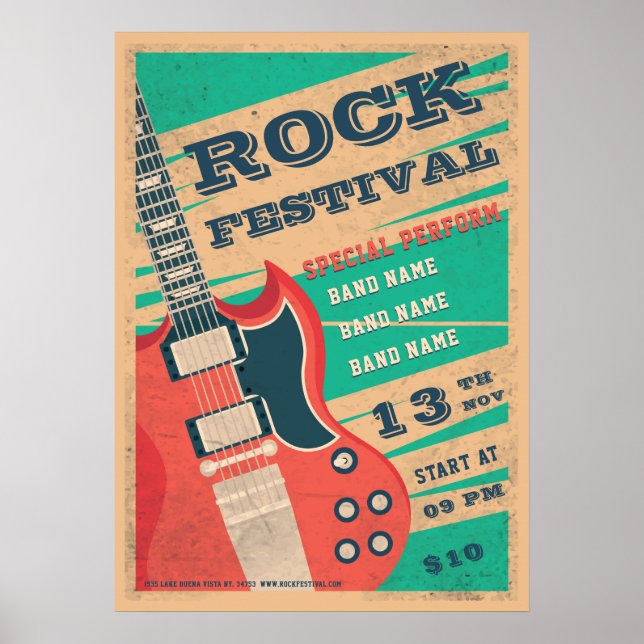 Poster Faire-part du festival de rock de musique rétro (Devant)