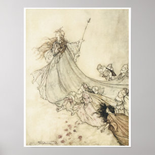 Poster Fairies away, 1908, Vintage Fairy Art
