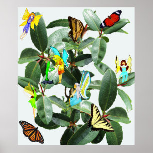 POSTER FAIRIES EN ARBRE DE RUBRE ET     BUTTERFLIESPOSTER