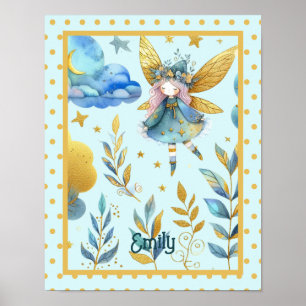 Poster Fairy Birthday Turquoise Gold Rose Princess Fairyt