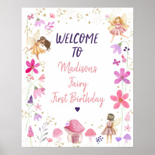 Poster Fairy First Birday Enchanted Garden Bienvenue