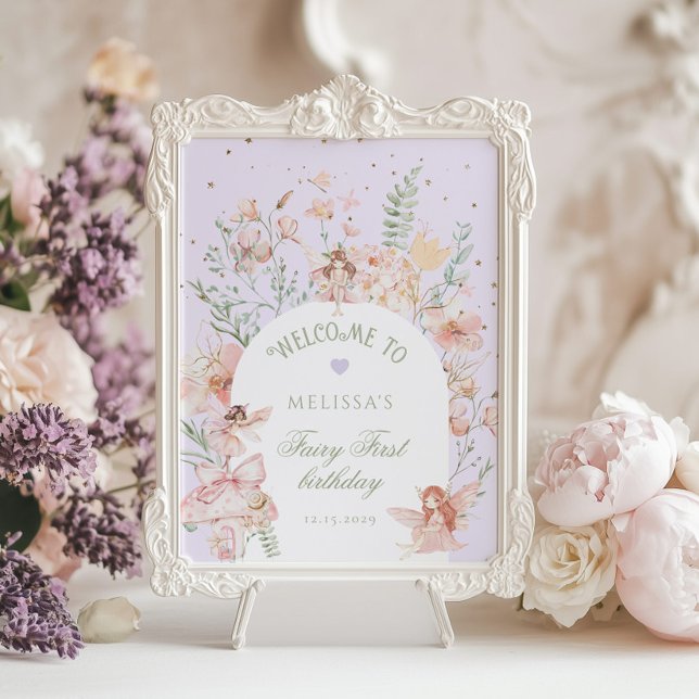 Poster Fairy First Birthday Whimsical Purple Welcome (Créateur téléchargé)