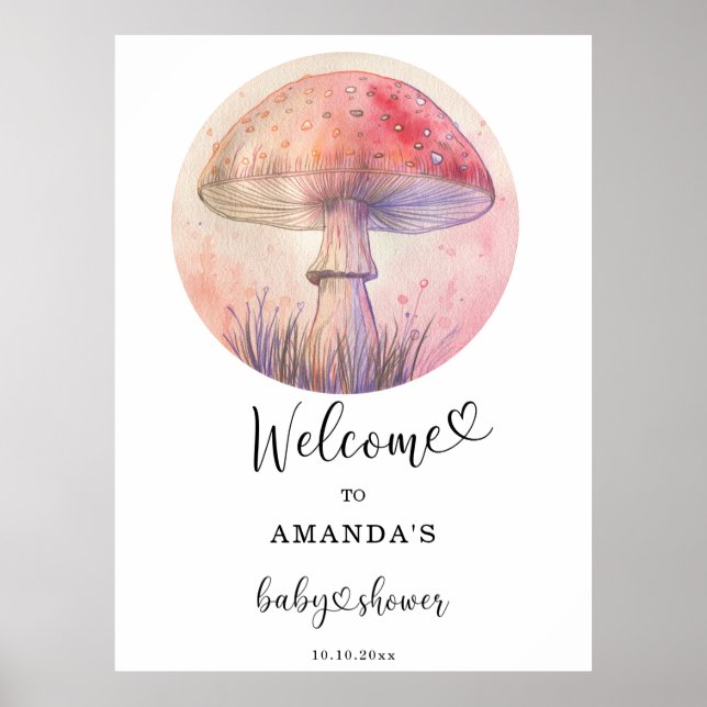 Poster Fairy fly agaric - baby shower bienvenue (Devant)