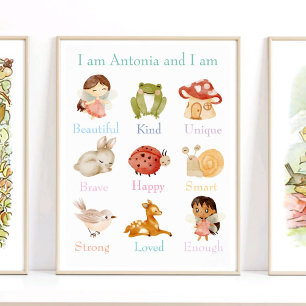 Poster Fairy Garden Enfants Affirmation Nom personnalisé 