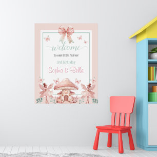 Poster Fairy Girls Mushroom House Ribbon Twins Anniversai