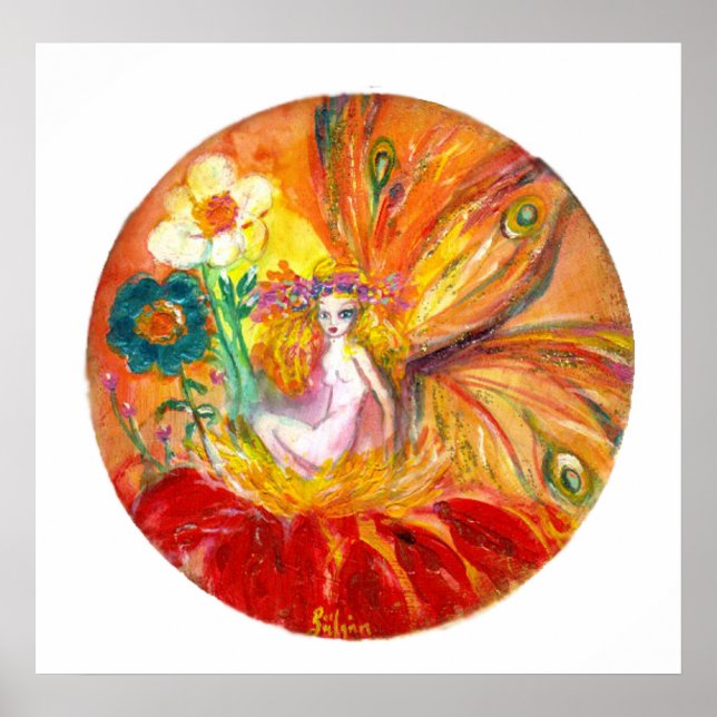 Poster FAIRY OF THE FLOWERS, Imaginaire blanc jaune rouge (Devant)