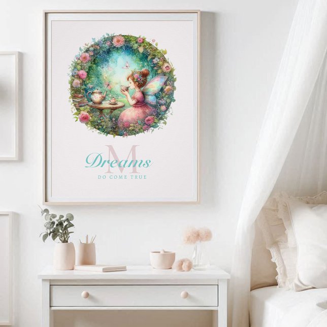 Poster Fairy Princess Rose Garden Tea Holo Inspiration (enchanted garden fairy princess tea roses magical nursery kids decor personalized monogram inspire)