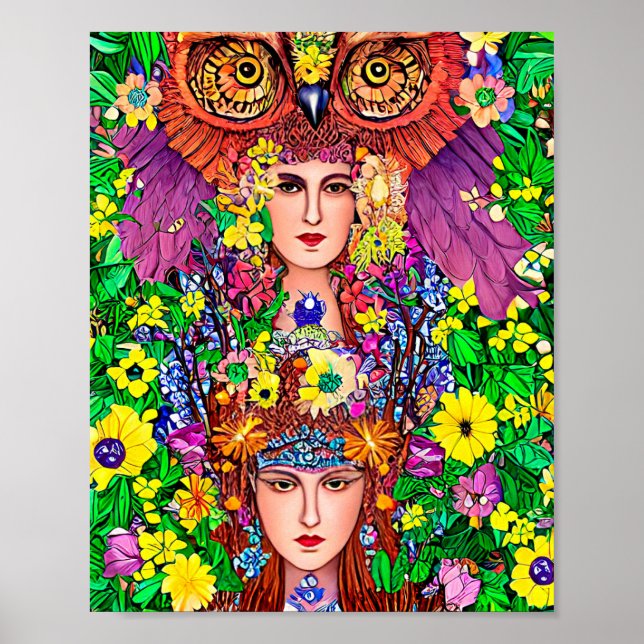 Poster Fairy Princess Sisters Owl art nouveau original (Devant)
