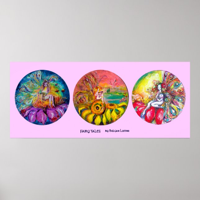 Poster FAIRY TAILLES jaune rose bleu vert (Devant)