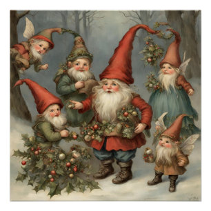 Poster Fairy Tale Noël Gnomes dans la forêt