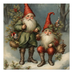 Poster Fairy Tale Noël Gnomes dans la forêt d'hiver