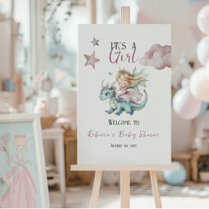 Poster Fairy Tale Rêveuse Dragon Rose Baby Shower Princes