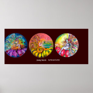 Poster FAIRY TATTES jaune rose bleu rouge brun