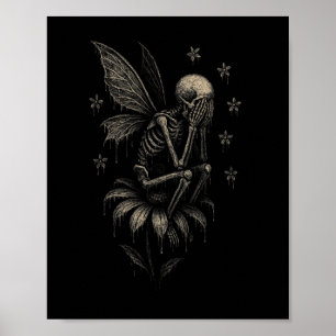 Poster Fairycore Emo Goth Tee Sad Crier Squelette Fée G