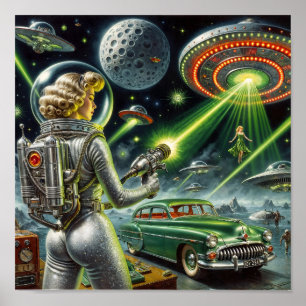 Poster Faisceau Laser Vintage Pin-Up