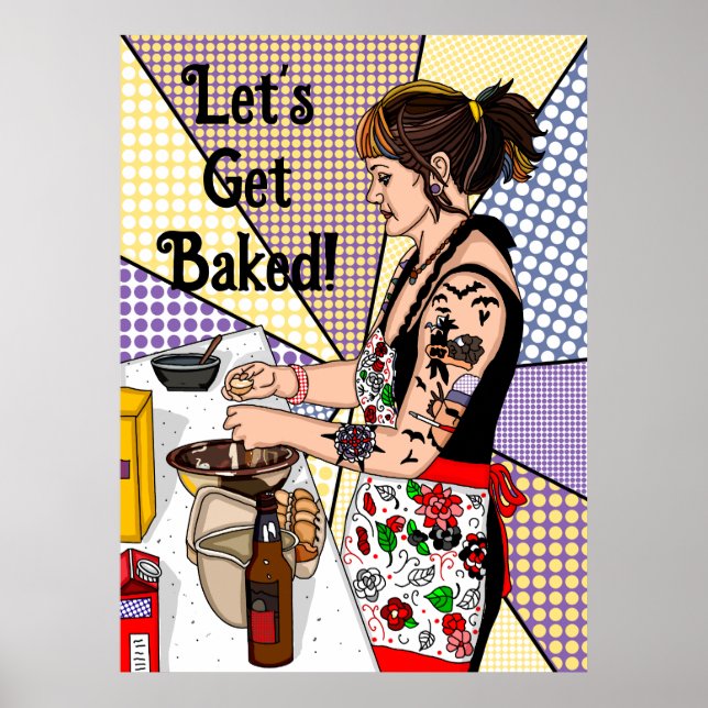 Poster Faisons cuire Pop Art Tattoo Lady Baking (Devant)