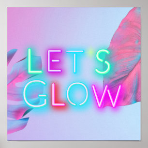 Poster Faisons GLOW Neon Tropical Festival Feuilles PINK