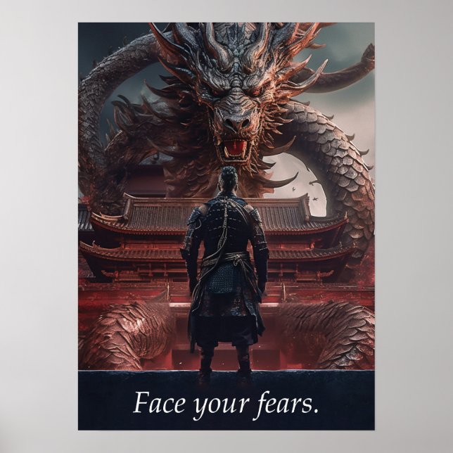 Poster Faites face à vos peurs - Guerrier contre Dragon - (Devant)