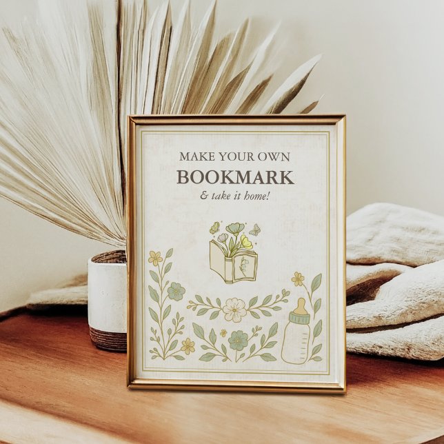 Poster Faites votre propre Signet | Nouveau Baby shower d (Make Your Own Bookmark Storybook Baby Shower Favors | Our next chapter, A new chapter begins)