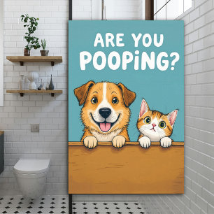 Poster Faites-vous caca ? Mignon chien et chat drôle