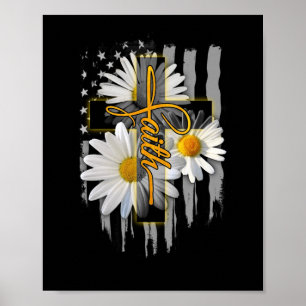 Poster Faith Cross Croix Décontractée Daisy US Drapeau Fl