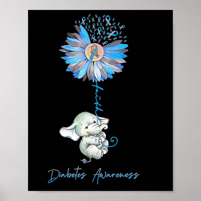 Poster Faith Cute Elephants Tournesol Diabète Sensibilisa (Devant)