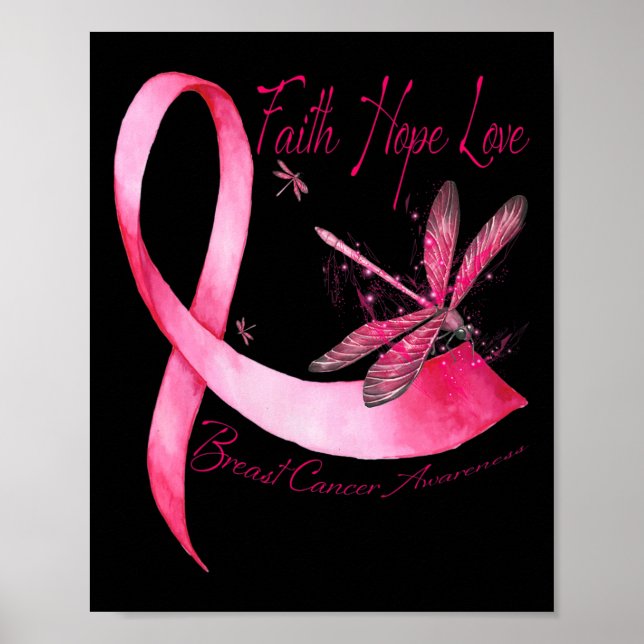Poster Faith Hope Love Dragonfly Pink Ribbon Breast Cance (Devant)
