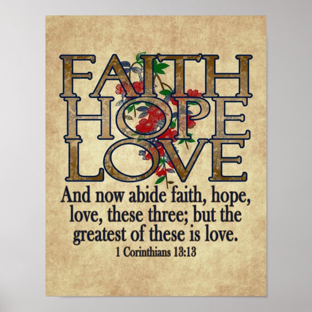 Poster Faith Hope Love Élégante Bible Écriture Christian (Devant)