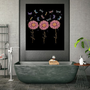 Poster Faith Hope Love Floral Dragonflies & Dandelions
