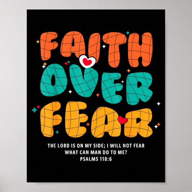 Poster Faith Over Fear Christian Religious Groovy Men Wom (Devant)