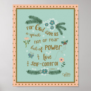 Poster Faith Over Fear Scripture 2 Timothy Mint Peach