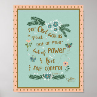 Poster Faith Over Fear Scripture 2 Timothy Mint Peach