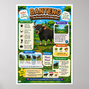 Poster Faits amusants sur les banteng pour les enfants