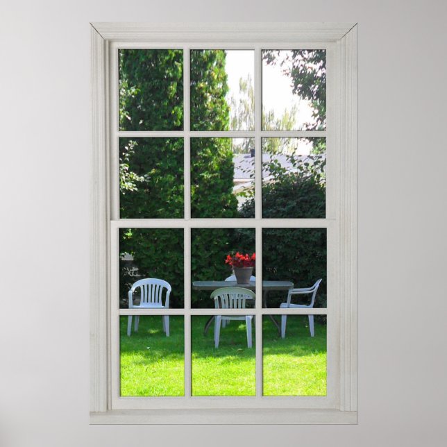 Poster Fake Window - Bois blanc - Vue Jardin (Devant)