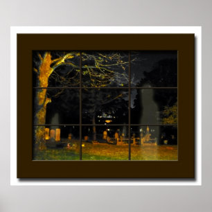 Poster Fake Window Graveyard Halloween Prop Haunted House