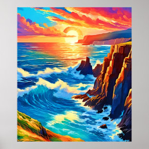 Poster Falaises au coucher du soleil : Heure d'or de l'oc