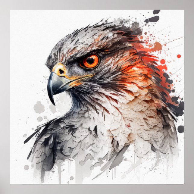 Poster Falcon Portrait Animal Peinture Faune En Plein Air (Devant)