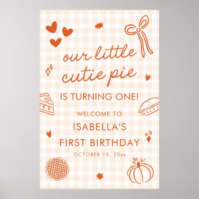 Poster Fall A Little Cutie Pie 1st Birthday Welcome Sign (Devant)