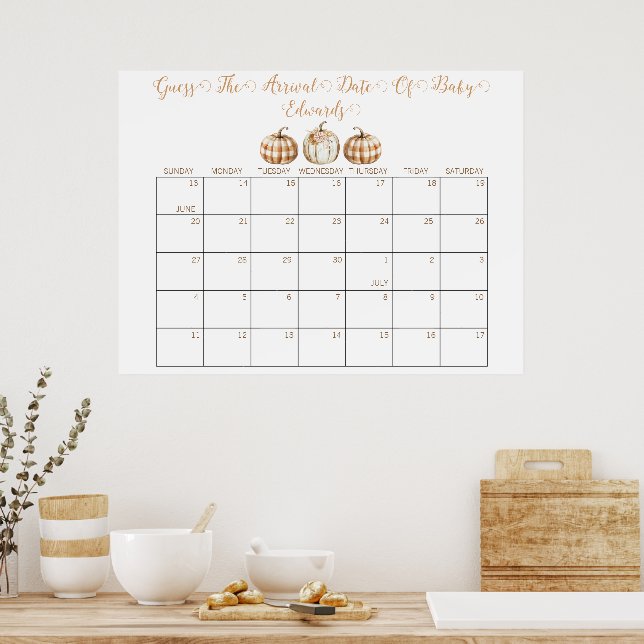 Poster Fall Baby Shower Guess the Delivery Date Calendar (Cuisine)