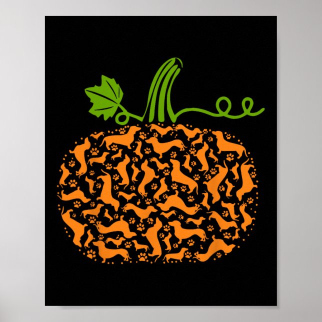 Poster Fall Dachshund Doxin Citrouille Amusant Halloween  (Devant)