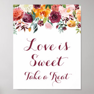 Poster Fall Flower Love is Sweet Sign Poster, orange rose