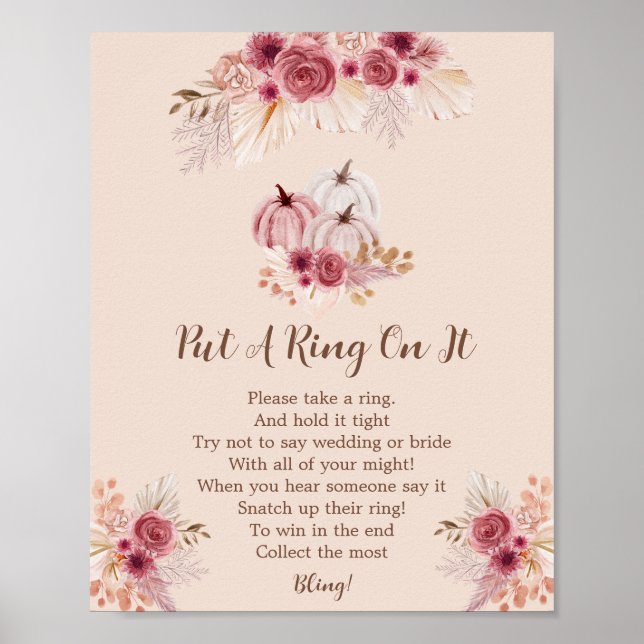 Poster Fall In Love Boho Pumpkin Put A Ring On It Game (Devant)