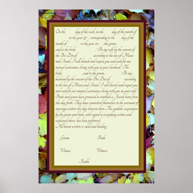 Poster Fall Leaves Ketubah Texte de la réforme canadienne (Devant)
