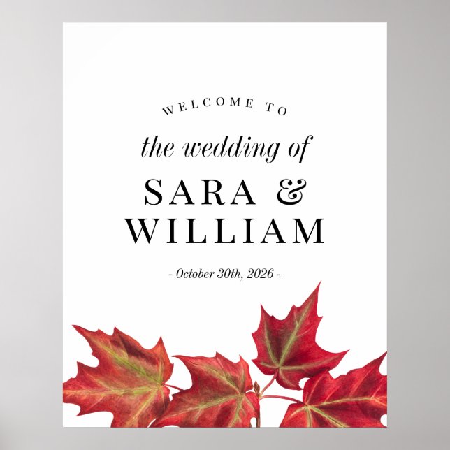 Poster Fall Leaves Wedding Welcome Sign (Devant)