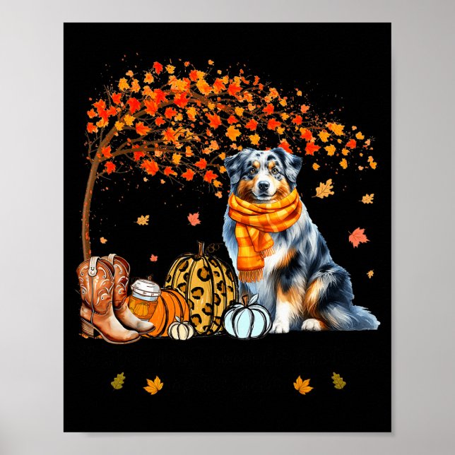 Poster Fall Maple Tree Print Dog Lover Happy Thanksgiving (Devant)