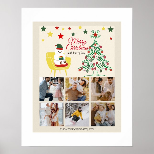 Poster Famille 6 Photo Collage Arbre moderne Joyeux Noël (Devant)
