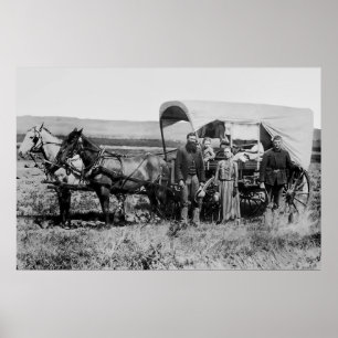 POSTER FAMILLE À L'OUEST DANS LE CHARIOT COUVERT C. 1886
